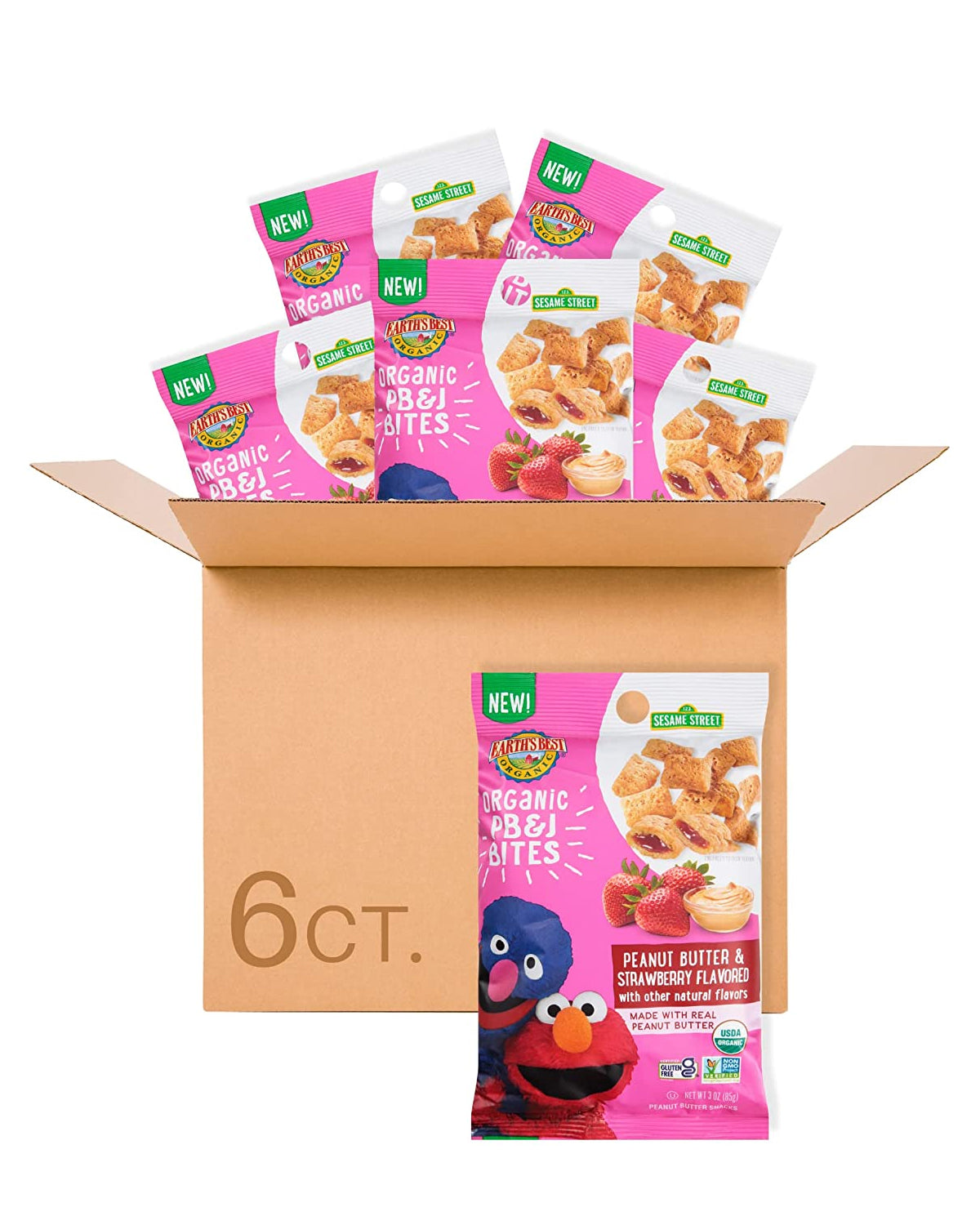 Earth's Best Organic Kids Snacks Organic PB&J Bites Peanut Butter and Strawberry - 6 Pack