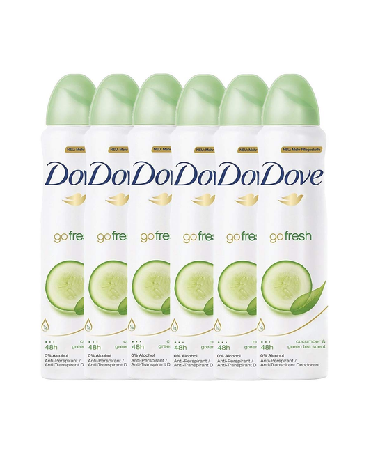 Dove Antiperspirant 48 Hours Body Spray, Go Fresh Cucumber & Green Tea Deodorant, 6 Packs x 150 ML / 5 Fl.Oz (International Version)
